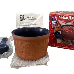 Taco Bell Kitchen Originals Terra Cotta Salsa Bowl & Spoon Set VTG 1998 NEW